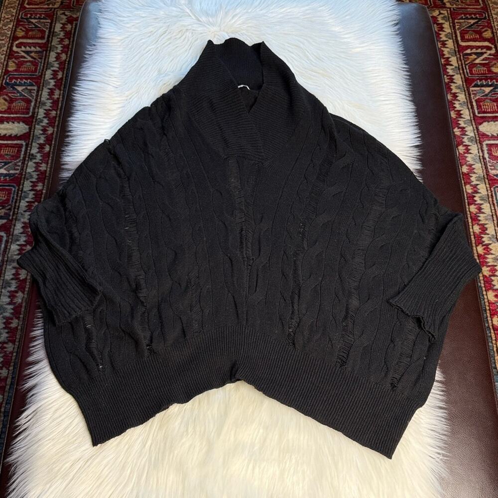 Barney’s New York Vintage Black Open Neck Cable Knit Sweater